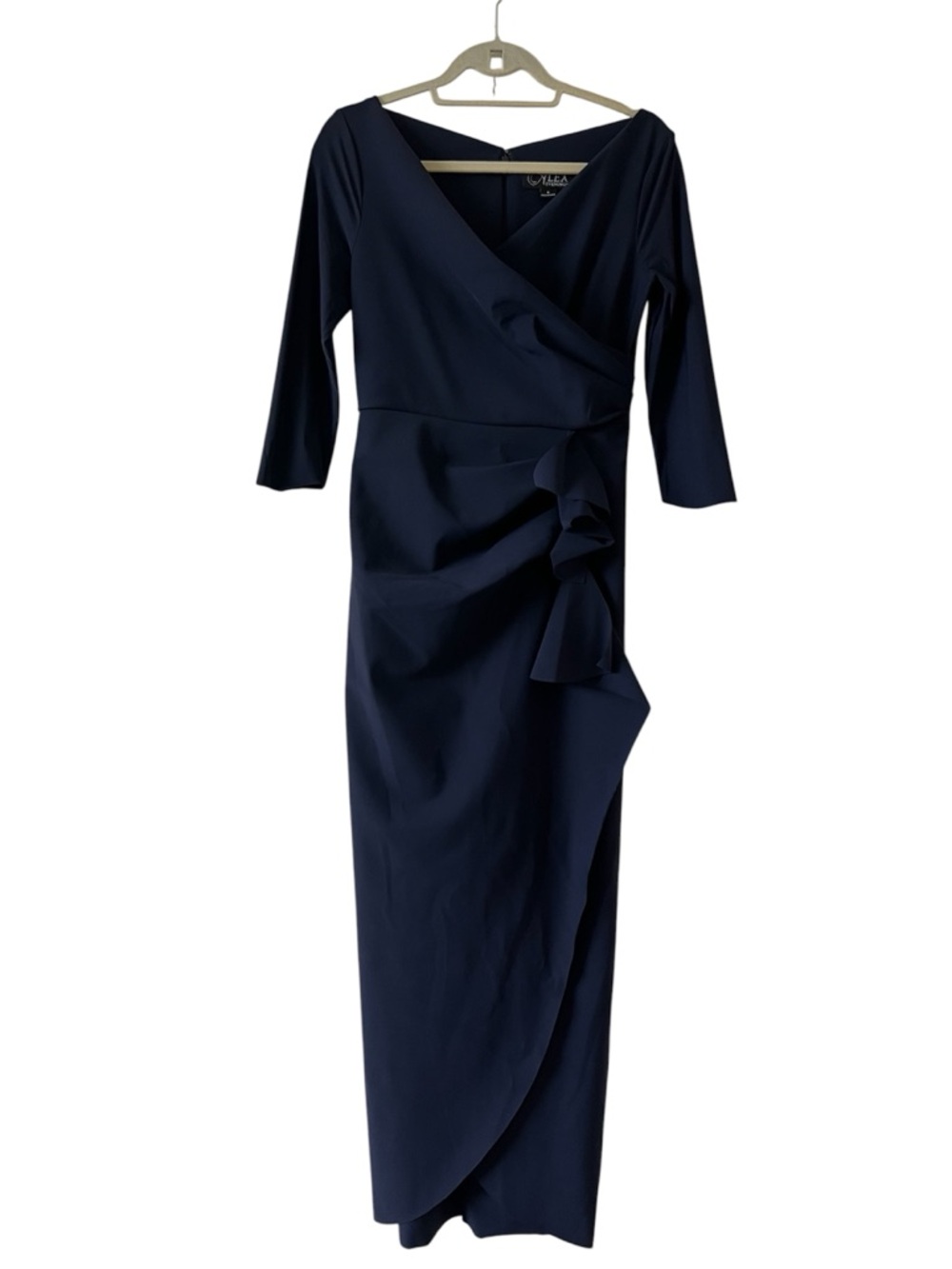 Alex Evenings Faux Wrap Cascade Ruffle Jersey Gown Navy Blue NWT Size 6 - Picture 5 of 16